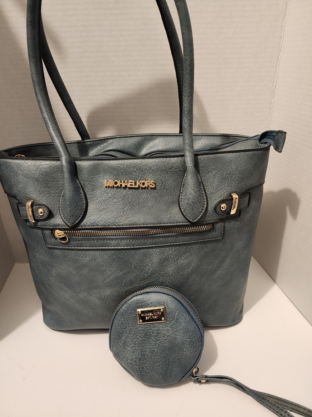 Michael Kors Blue Leather Tote Bag with Coin Pouch